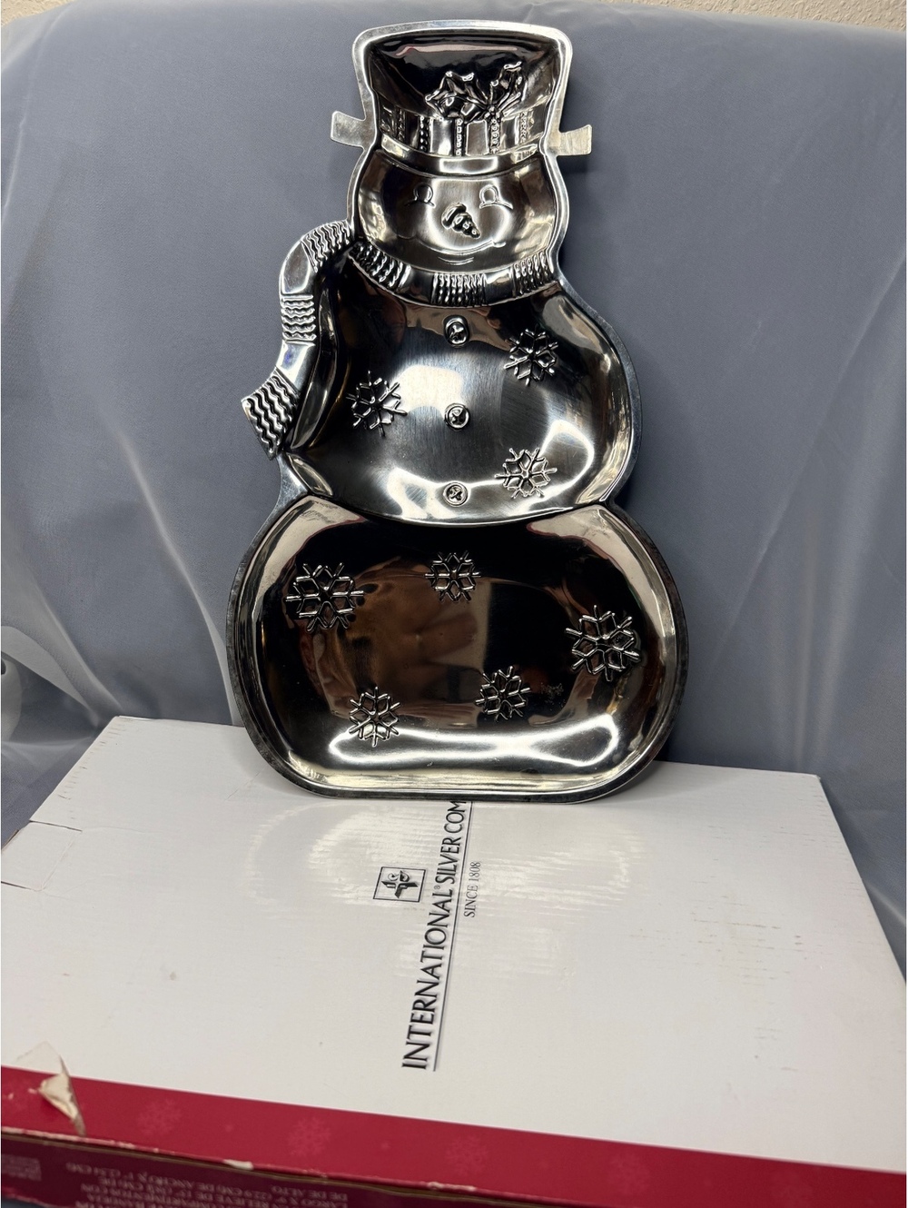 International Silver Snowman Triple Divided Server Silver Plated Y2K Vintage